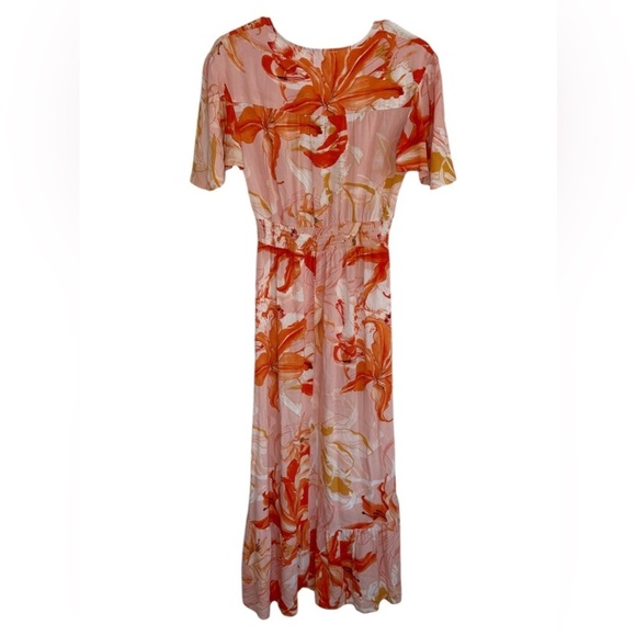 Abel the Label Flower Bomb Hi Low Dress Anthropologie Size XS Orange Floral - Picture 3 of 7